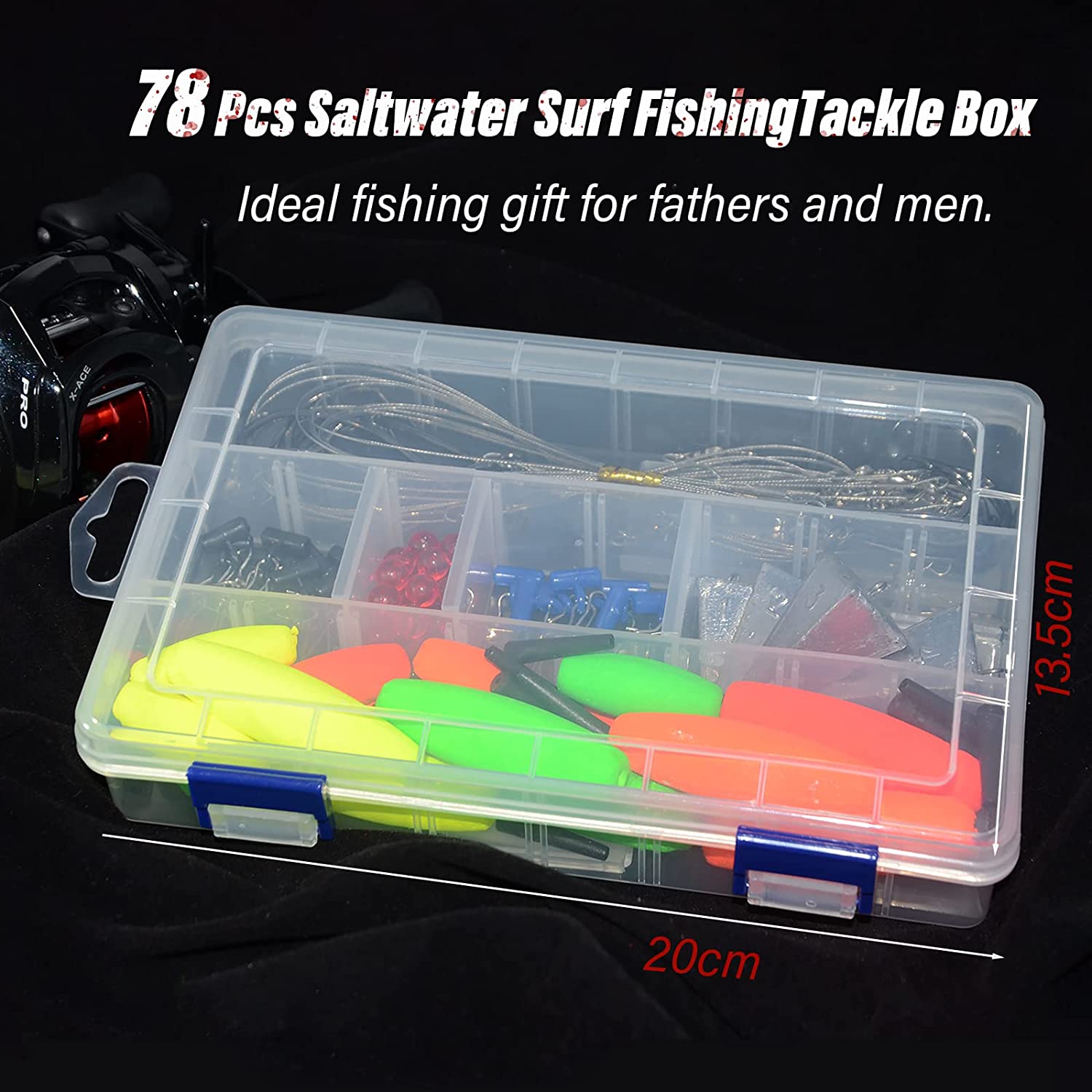 SEAOWL 78Pcs Saltwater Surf Fishing Kit Fish Finder Rig,Tackle Box Included Fishing Hooks Rig Floats Pyramid Sinker Weights Sinker Slider Beads for Salt Beach Gear Equipment